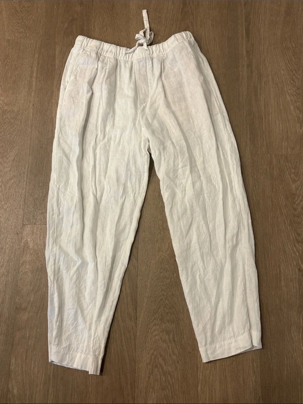 Zara men White Linen Drawstring Chinos